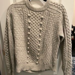 J.CREW Gray cable-knit Pom-Pom sweater